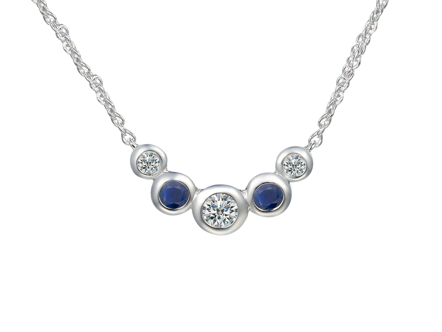Sterling Silver Curved Sapphire &amp; Cubic Zirconia Rubover Necklace