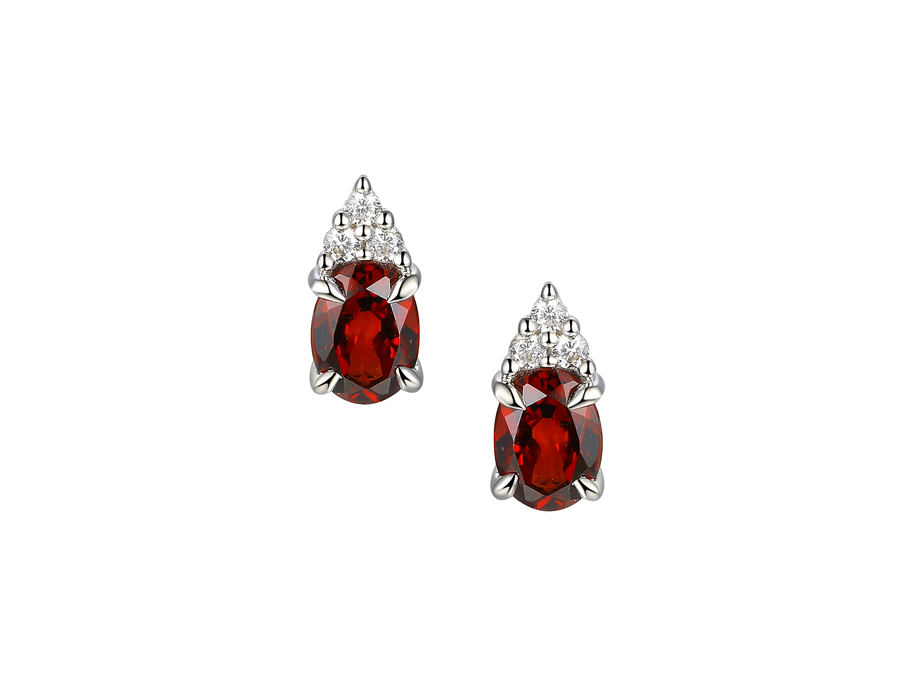 Sterling Silver Oval Garnet &amp; Cubic Zirconia Stud Earrings