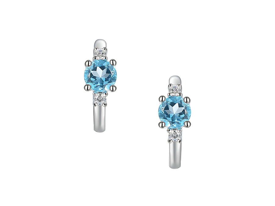 Sterling Silver Blue Topaz &amp; Cubic Zirconia Huggie Hoop Earrings