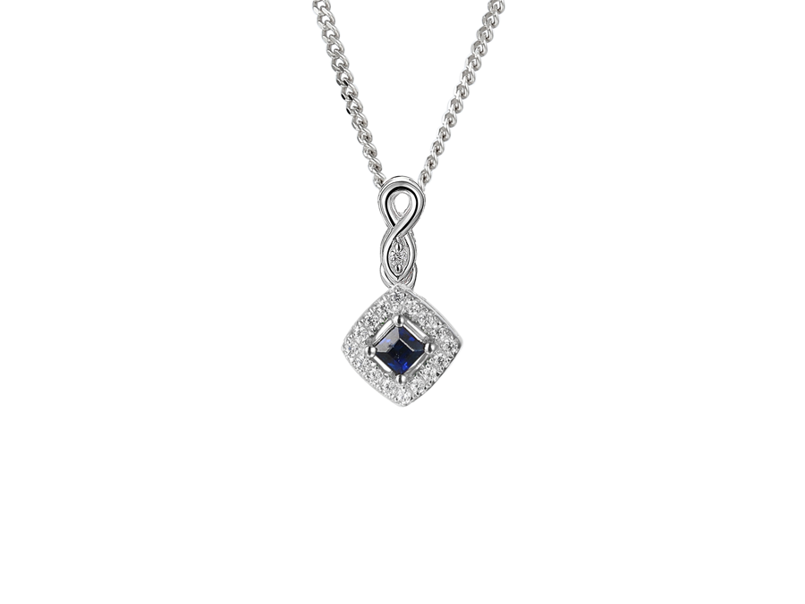 Sterling Silver Square Sapphire &amp; Cubic Zirconia Cluster Necklace