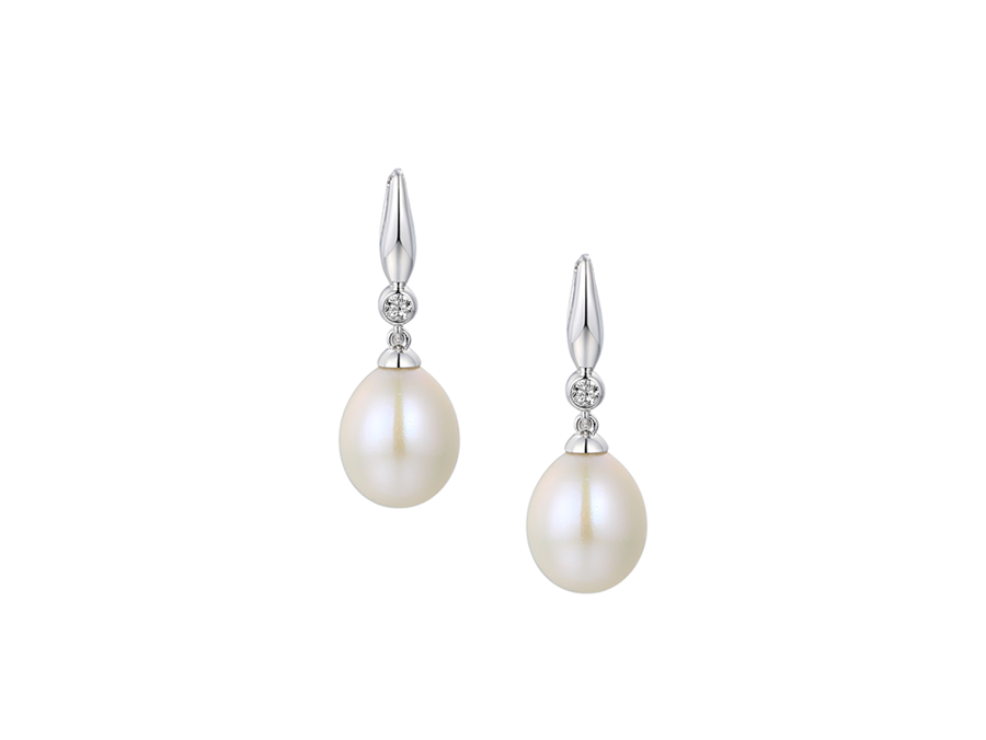 Sterling Silver Helios Freshwater Pearl &amp; Cubic Zirconia Earrings