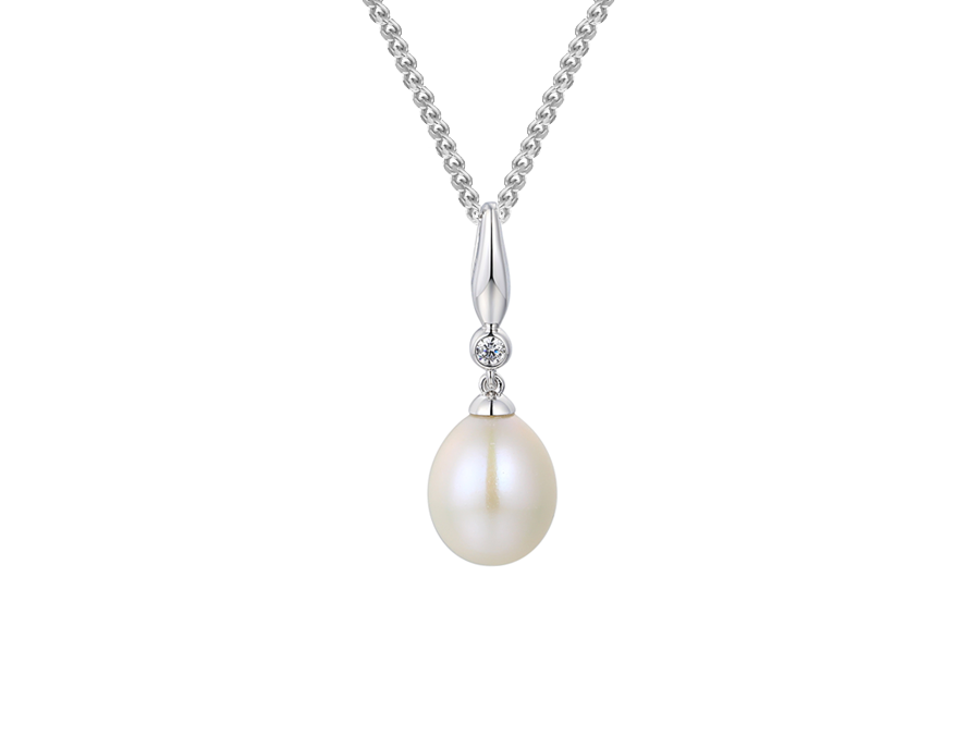 Sterling Silver Helios Freshwater Pearl &amp; Cubic Zirconia Necklace