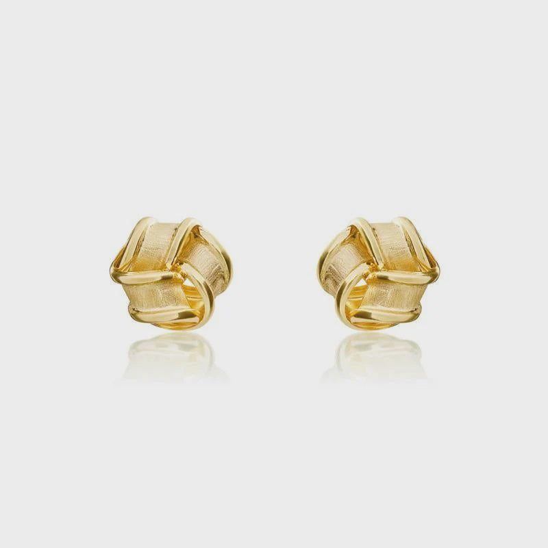 9ct Yellow Gold Frosted &amp; Polished Ribbon Knot Earrings