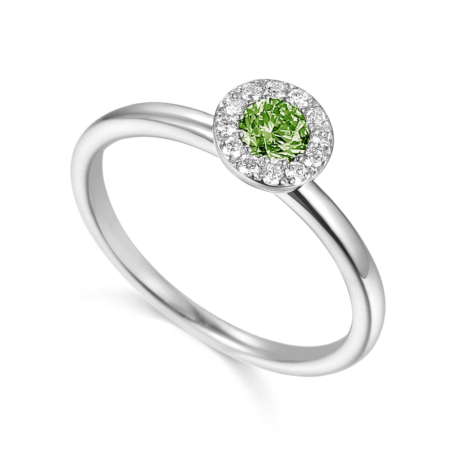 9ct White Gold Peridot &amp; Diamond Halo Birthstone Ring