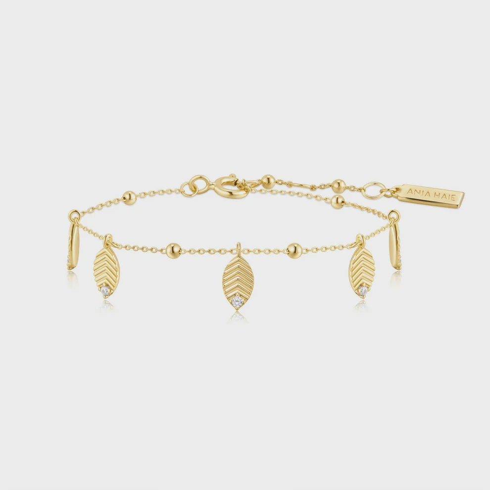 Gold Plated Leaf Station Bracelet