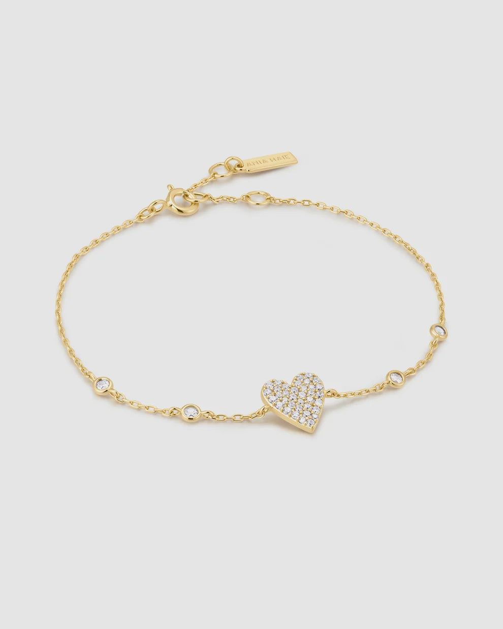 Silver Gold Plated Pavé Heart with Bezel Station Bracelet