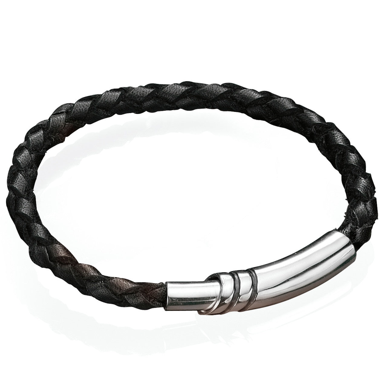 Black Men's Leather Magnetic Clasp Bracelet
