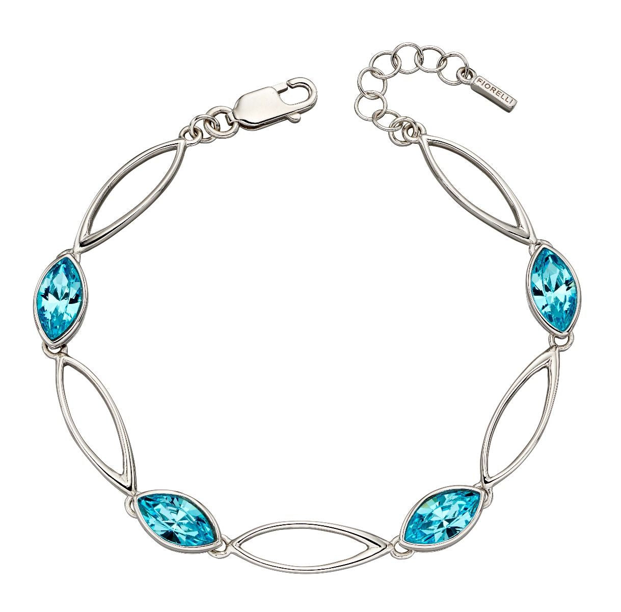 Silver Navette Twist Aqua Crystal Bracelet
