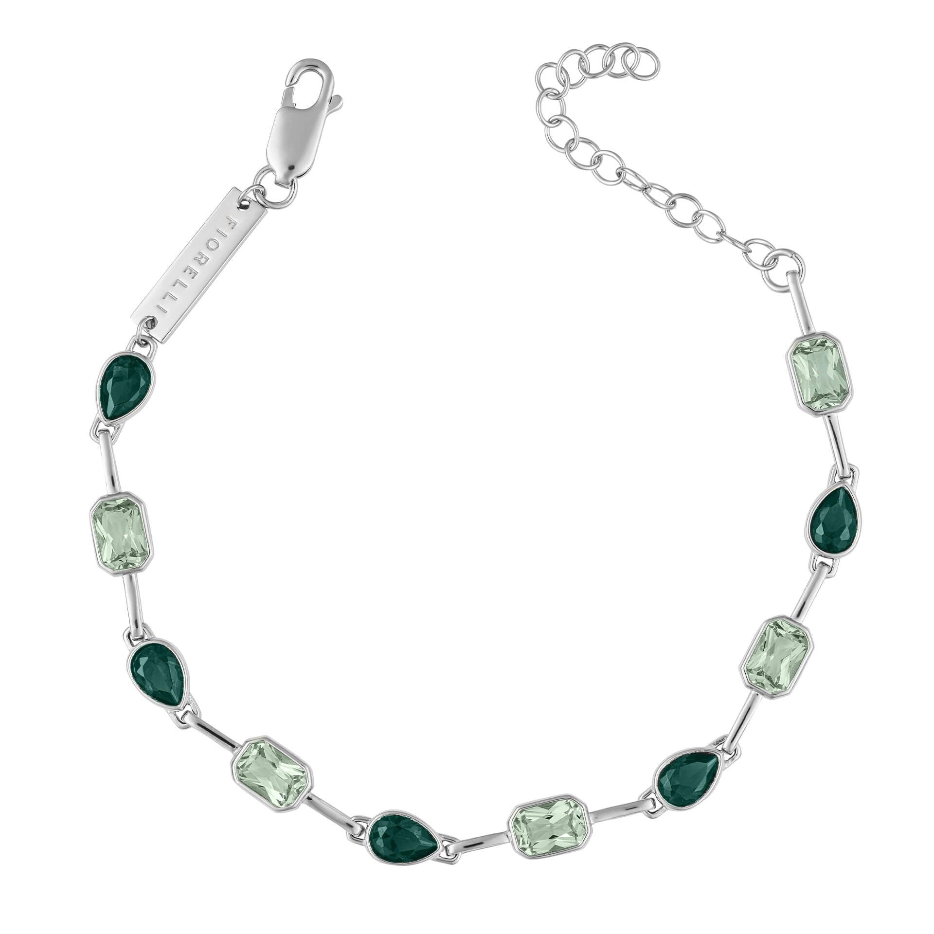 Station Link Silver Bracelet with Crystal