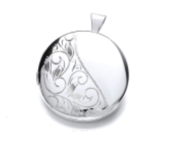 Sterling Silver Half-Engraved Round Locket 30mm