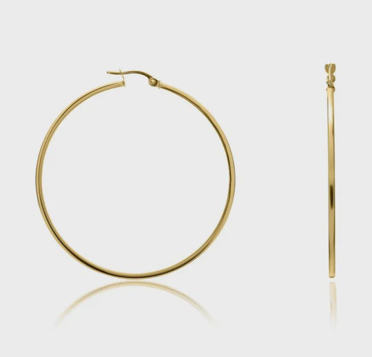 9ct Yellow Gold Square Tube Hoop Earrings 47x1.5mm