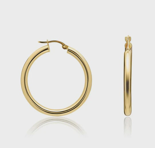 9ct Yellow Gold Round Polished Hoop Earrings 31x3mm