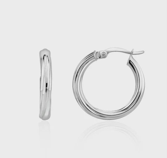 9ct White Gold Twist Hoop Earrings 21x3mm