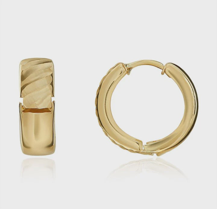 9ct Yellow Gold Satin/Stripe Huggy Hoop Earrings 15x5mm