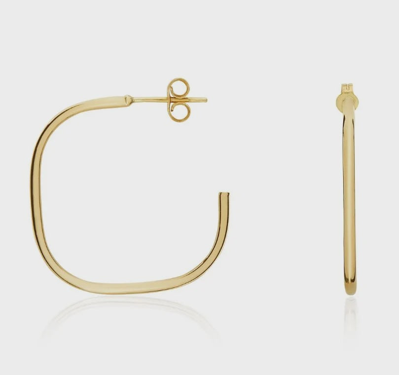 9CT Yellow Gold Cushion Peg &amp; Scroll Hoop Earrings 25x1.5mm