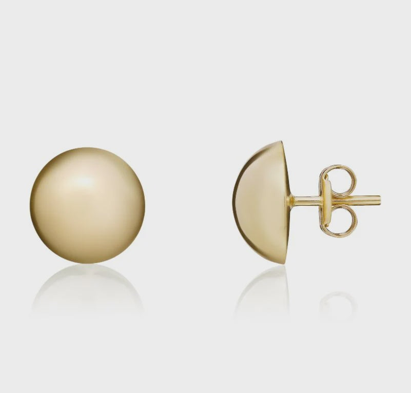 9ct Yellow Gold Polished Button Stud Earrings 9.5mm