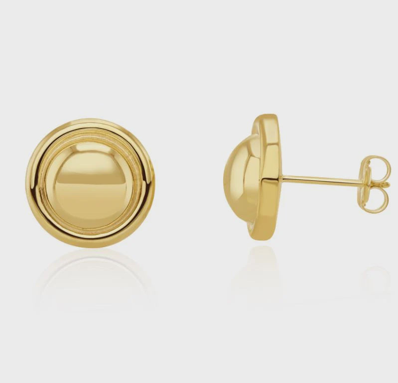 9ct Yellow Gold Dome &amp; Border Stud Earrings 12mm