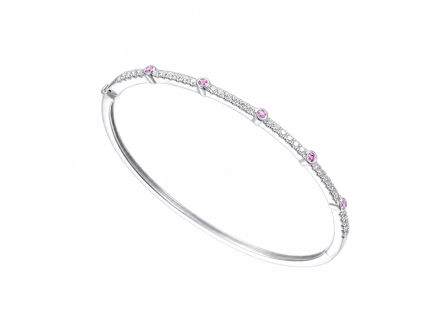 Silver Claw Set CZ &amp; Pink Sapphire Bangle
