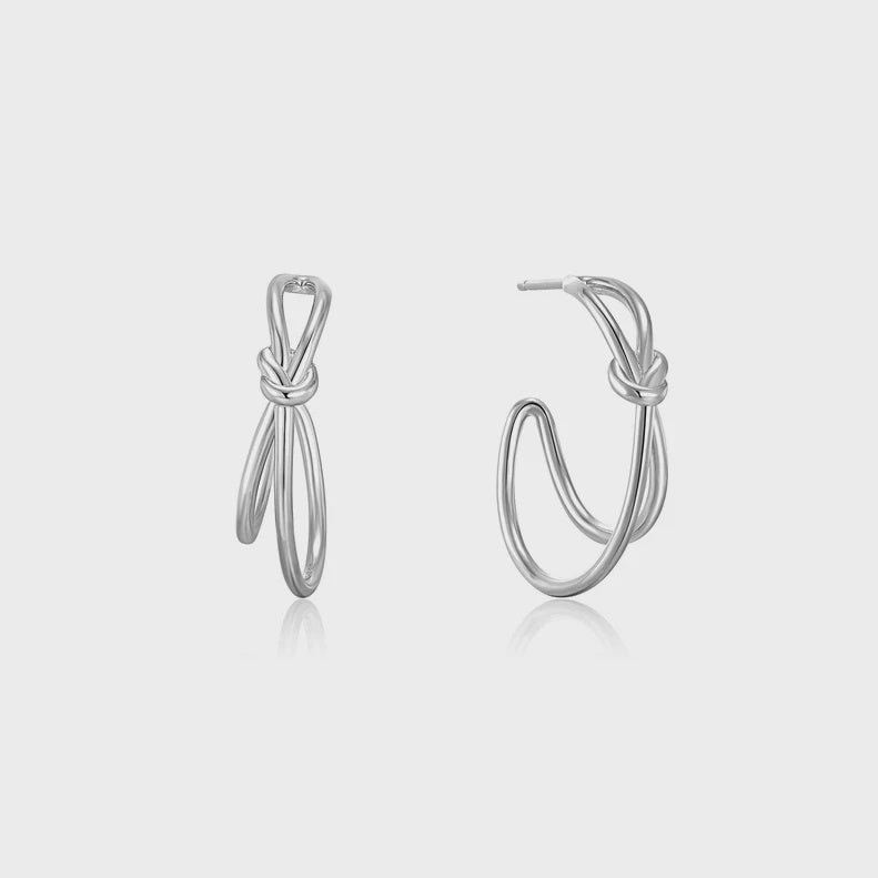 Silver Knot Stud Hoop Earrings