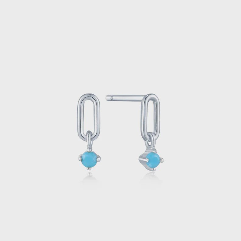 Turquoise Silver Link Stud Earrings