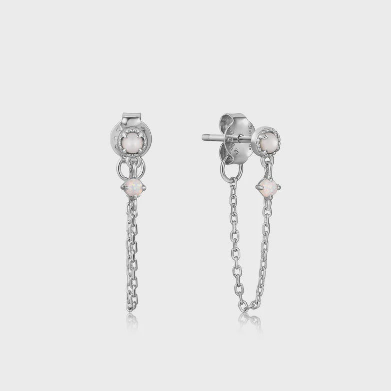 Silver Mother of Pearl and Kyoto Opal Chain Drop Stud Earrings