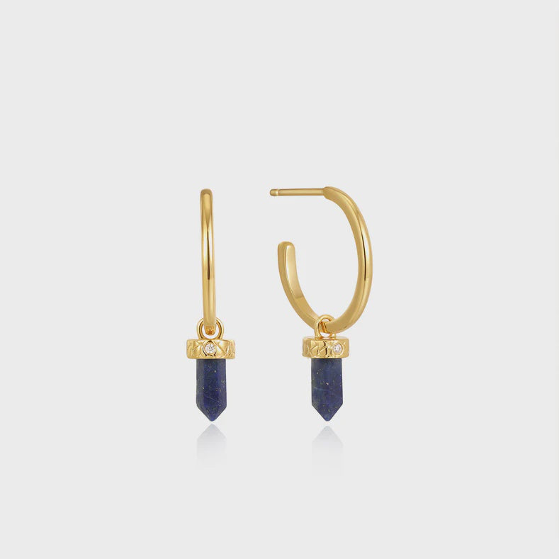 Silver Gold Plated Lapis Point Pendant Small Hoop Earrings