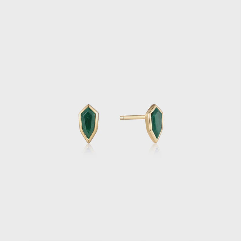 Silver Gold Plated Malachite Emblem Stud Earrings