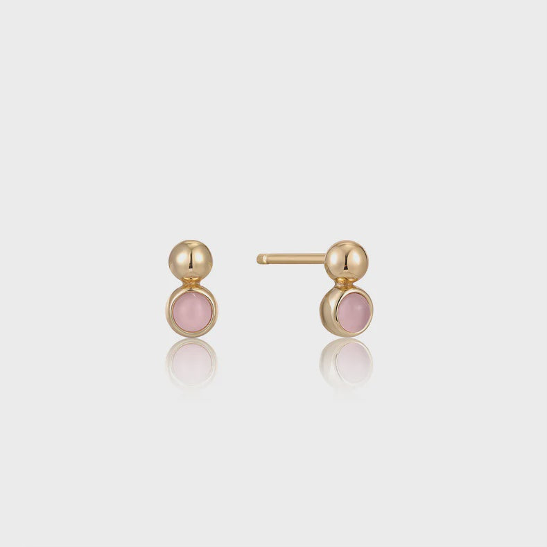 Silver Gold Plated Orb Rose Quartz Stud Earrings