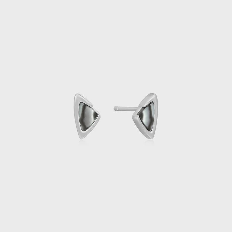 Silver Arrow Black Mother of Pearl Stud Earrings