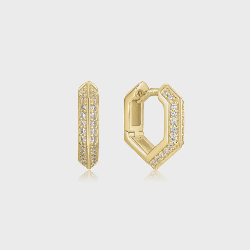 Sparkling Shield Huggie Hoop Earrings