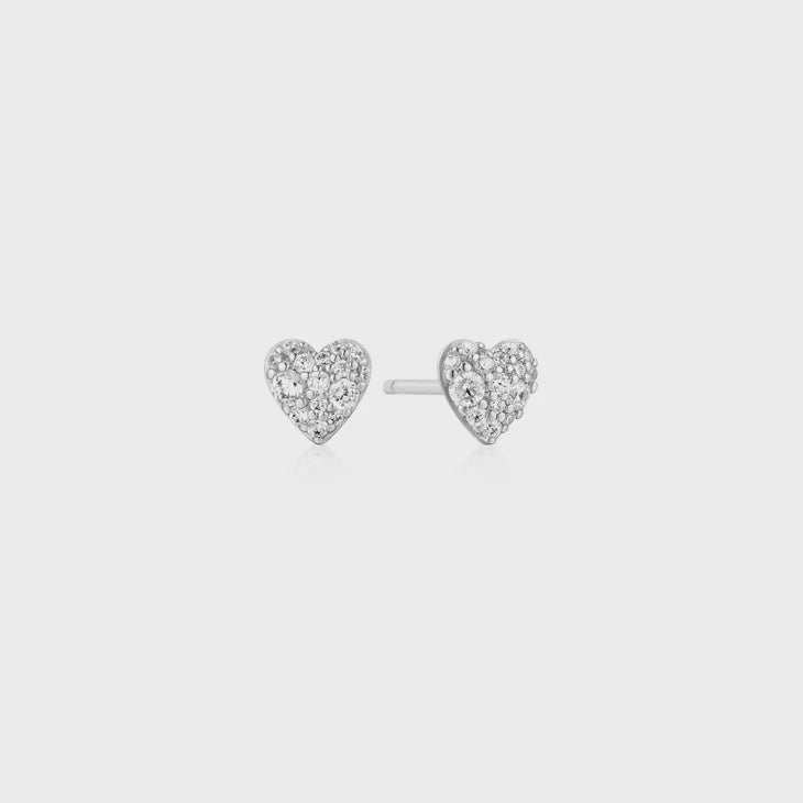 Silver Pavé Heart Stud Earrings Zoom