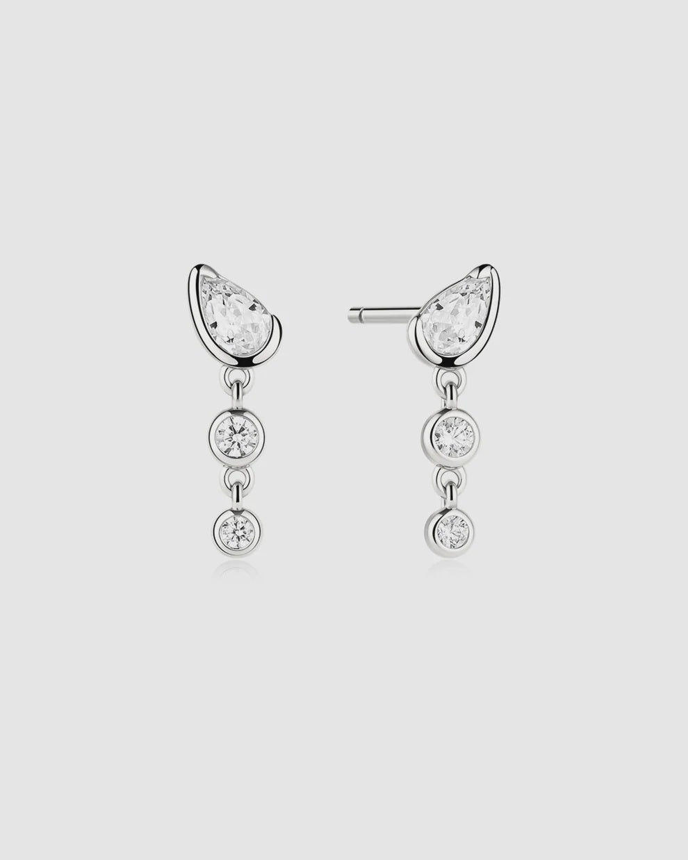 Silver Teardrop &amp; Bezel Round Dangle Stud Earrings