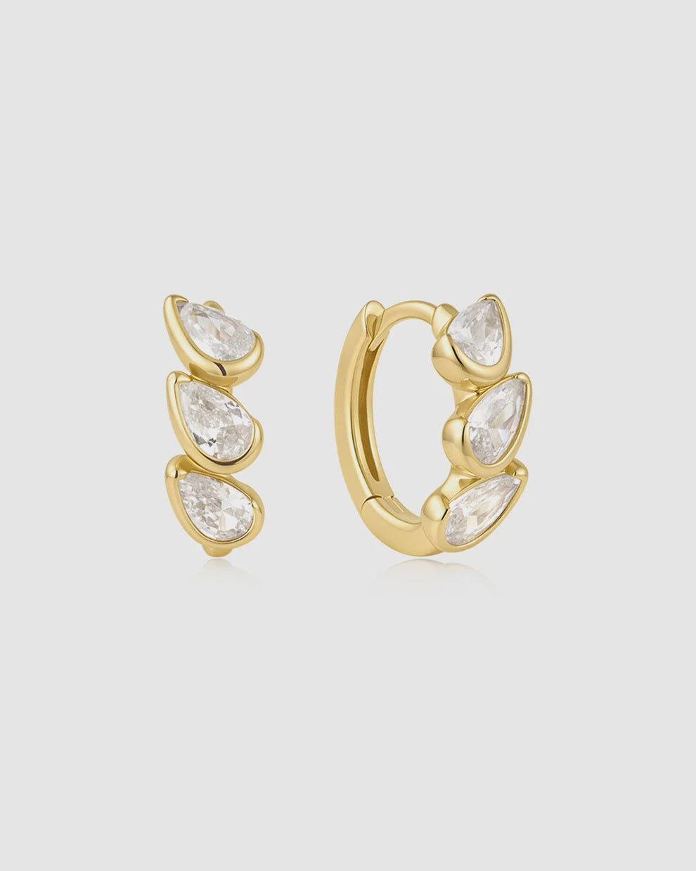 Silver Gold Plated Triple Half-Bezel Teardrop Huggie Hoop Earrings