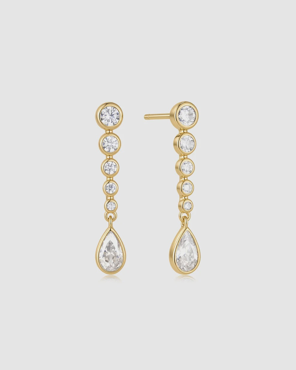 Silver Gold Plated Graduated Bezel Round &amp; Teardrop Dangle Stud Earrings