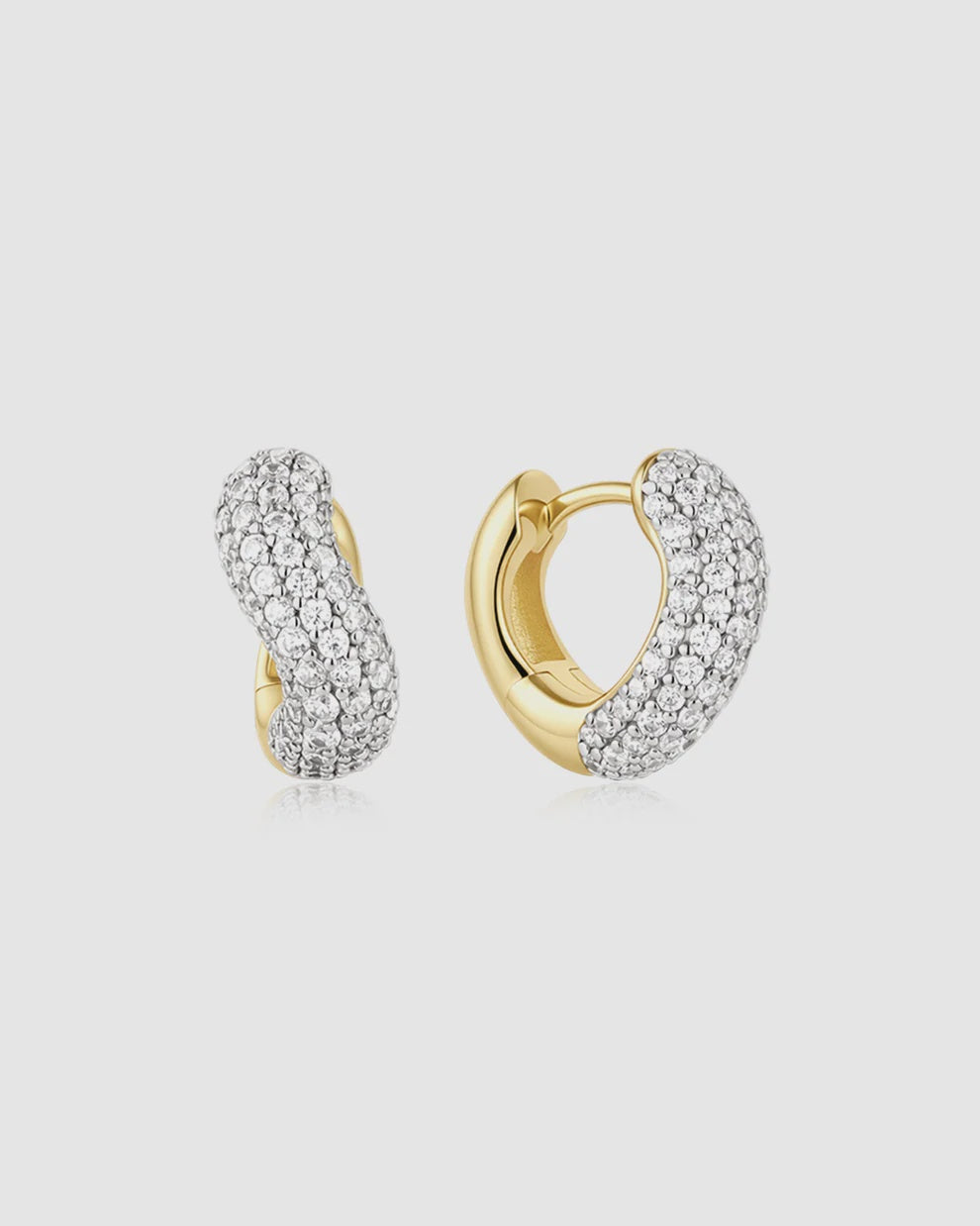 Silver Gold Plated Chunky Pavé Wave Huggie Hoop Earrings