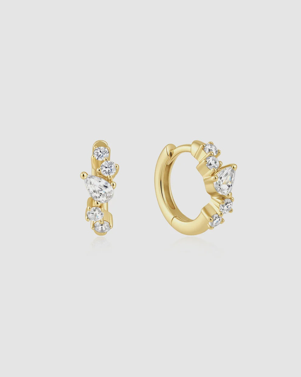 Silver Gold Plated Teardrop &amp; Round Zig-Zag Huggie Hoop Earrings