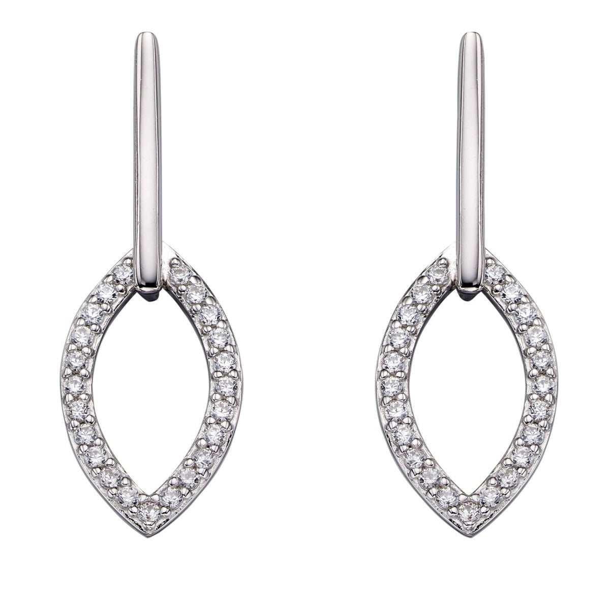 Silver Double Navette Cubic Zirconia Drop Earrings