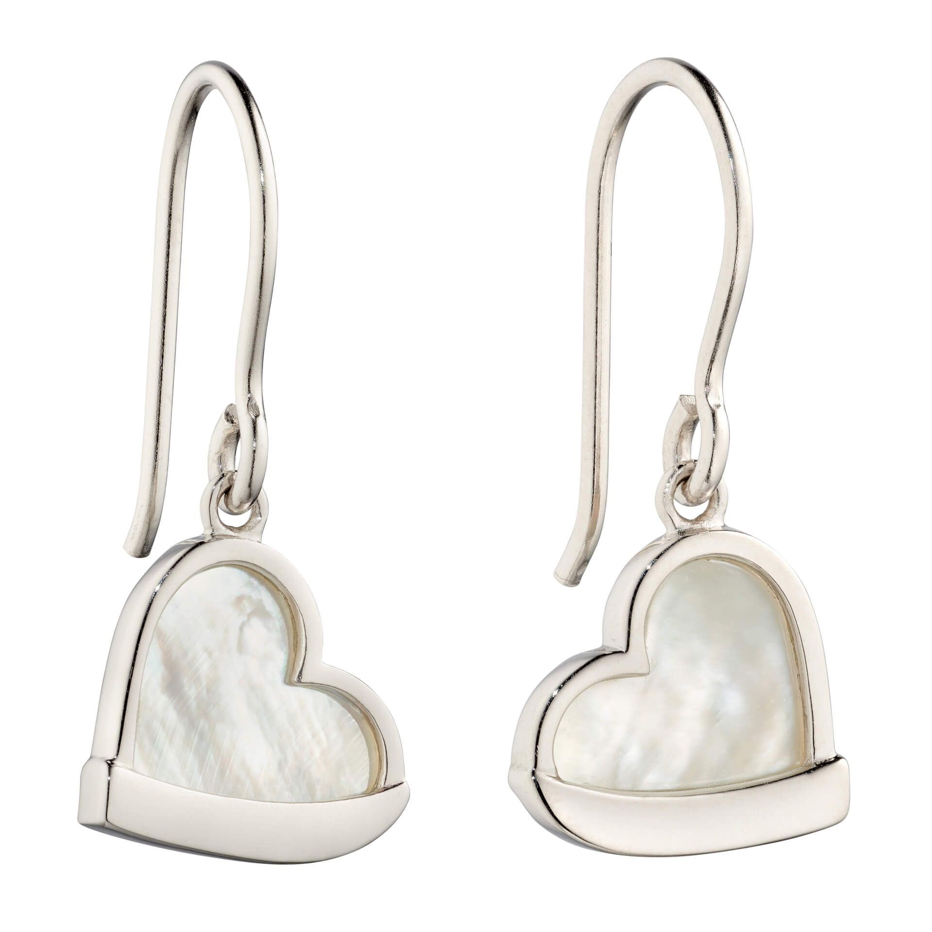 Silver Heart Mother of Pearl Drop Earrings