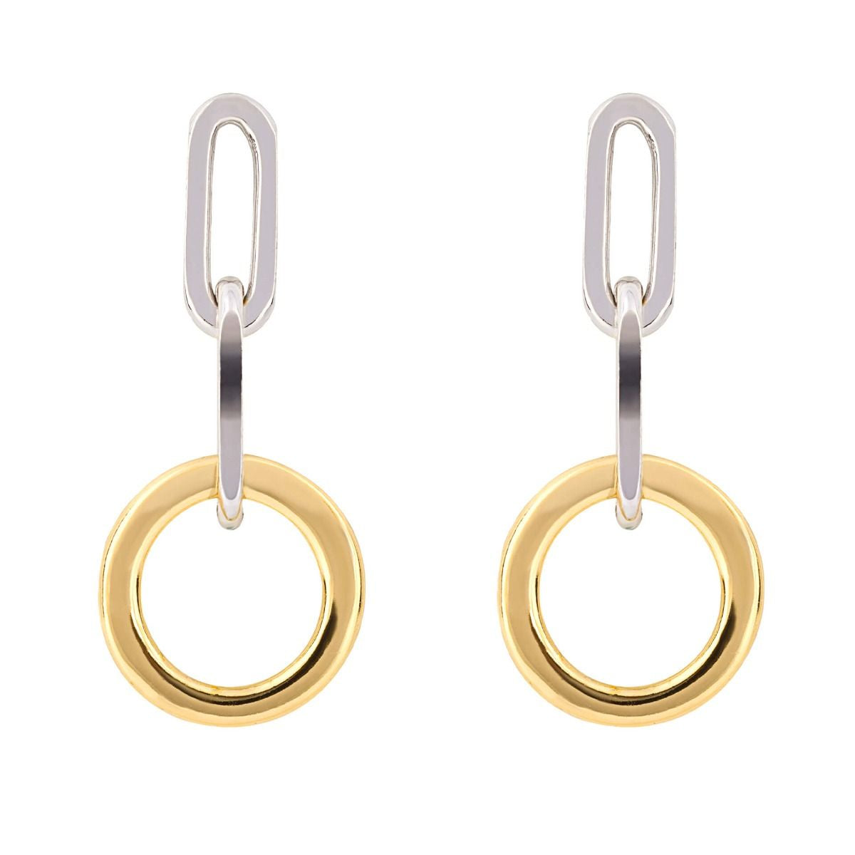 Silver Chain Link Drop Earrings with Yellow Gold-Plating