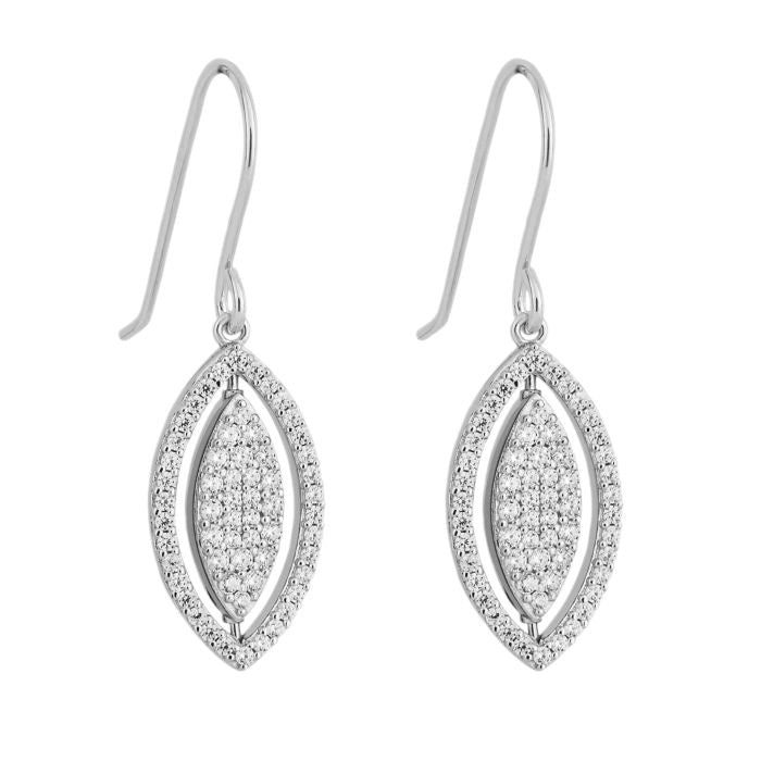 Silver Navette Spinner Drop Earrings