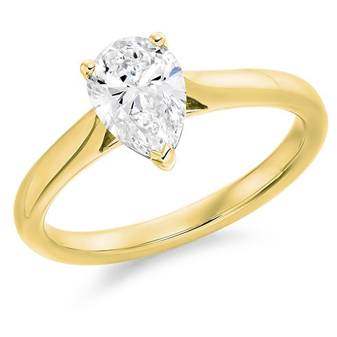 18ct Yellow Gold 1.09ct D VSI Pear Cut Lab Grown Diamond Solitaire Ring