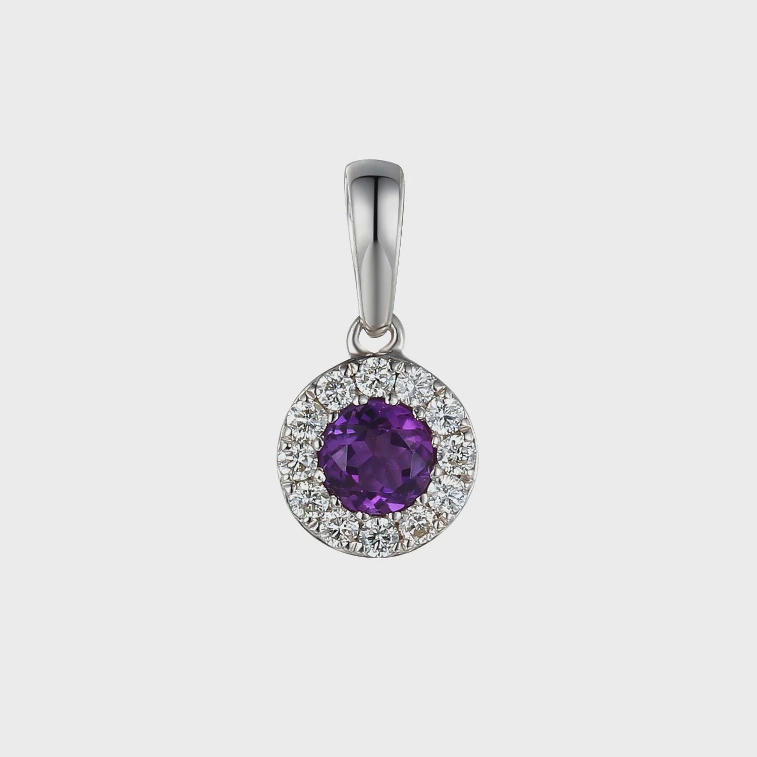 9ct White Gold 0.25ct Amethyst &amp; Diamond Cluster Pendant