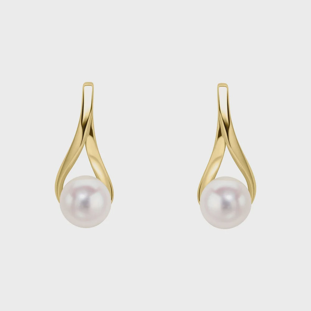 9ct Yellow Gold Freshwater Pearl Twist Drop Earrings