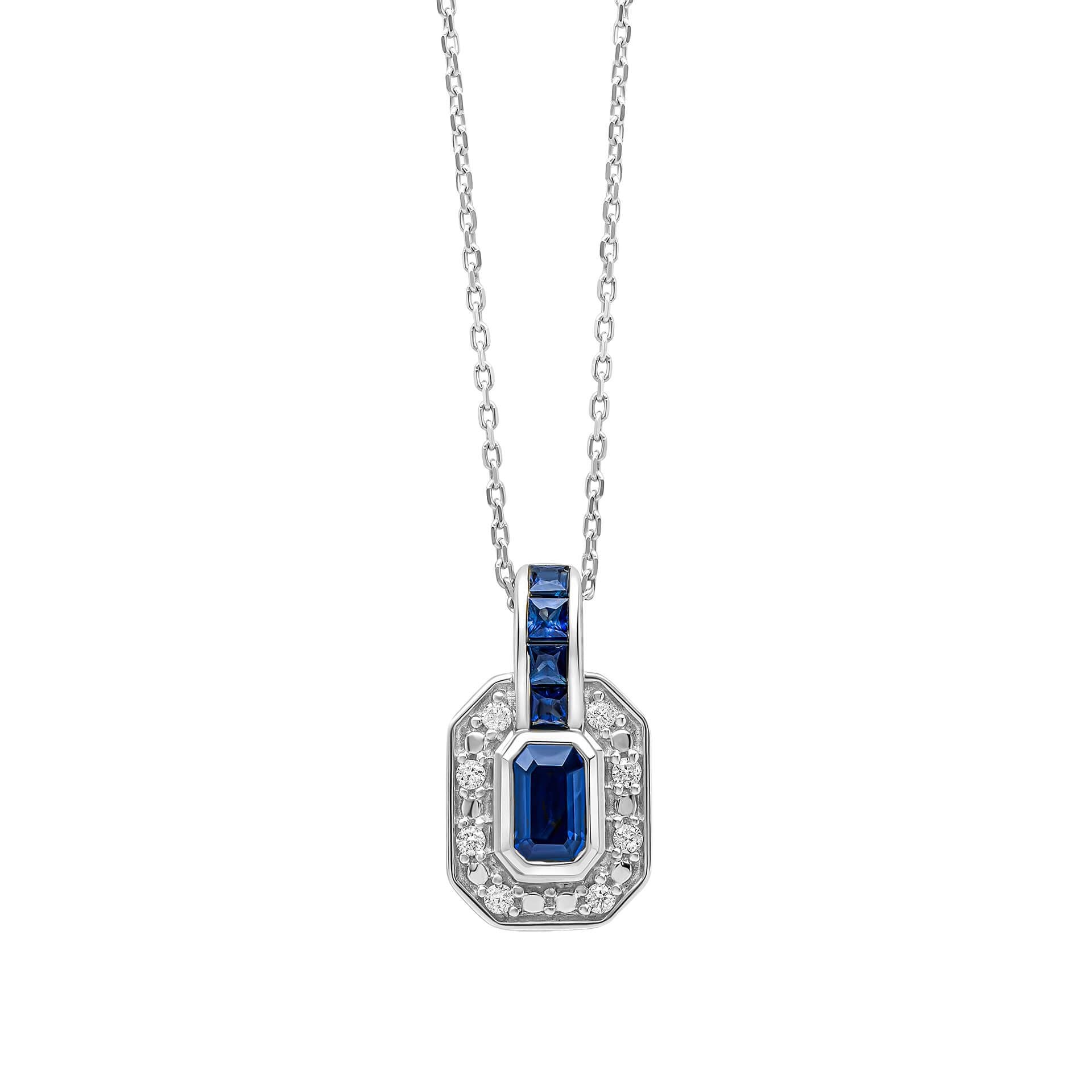 9ct White Gold Sapphire &amp; Diamond Necklace