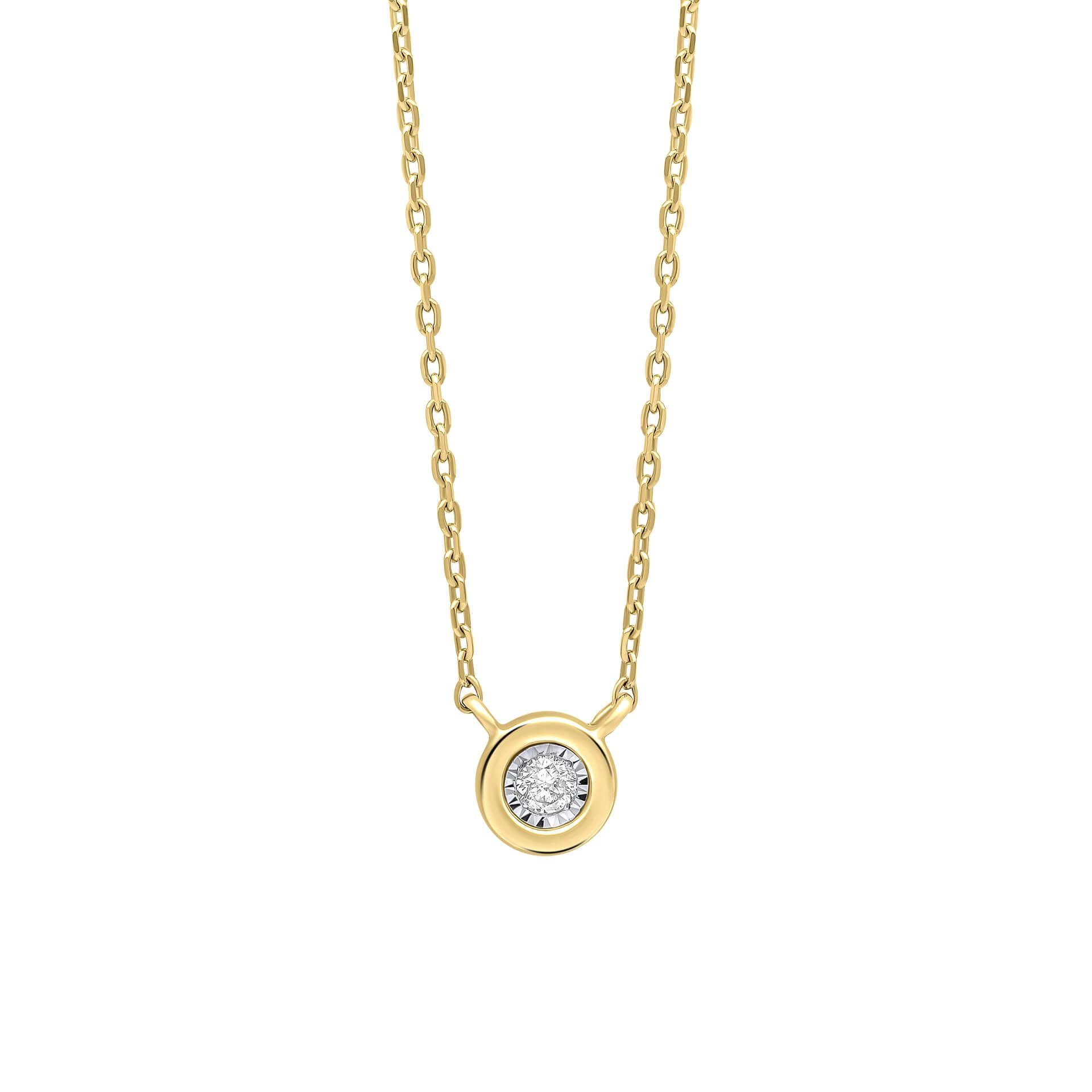 9ct Yellow Gold Round Bezel Diamond Necklace