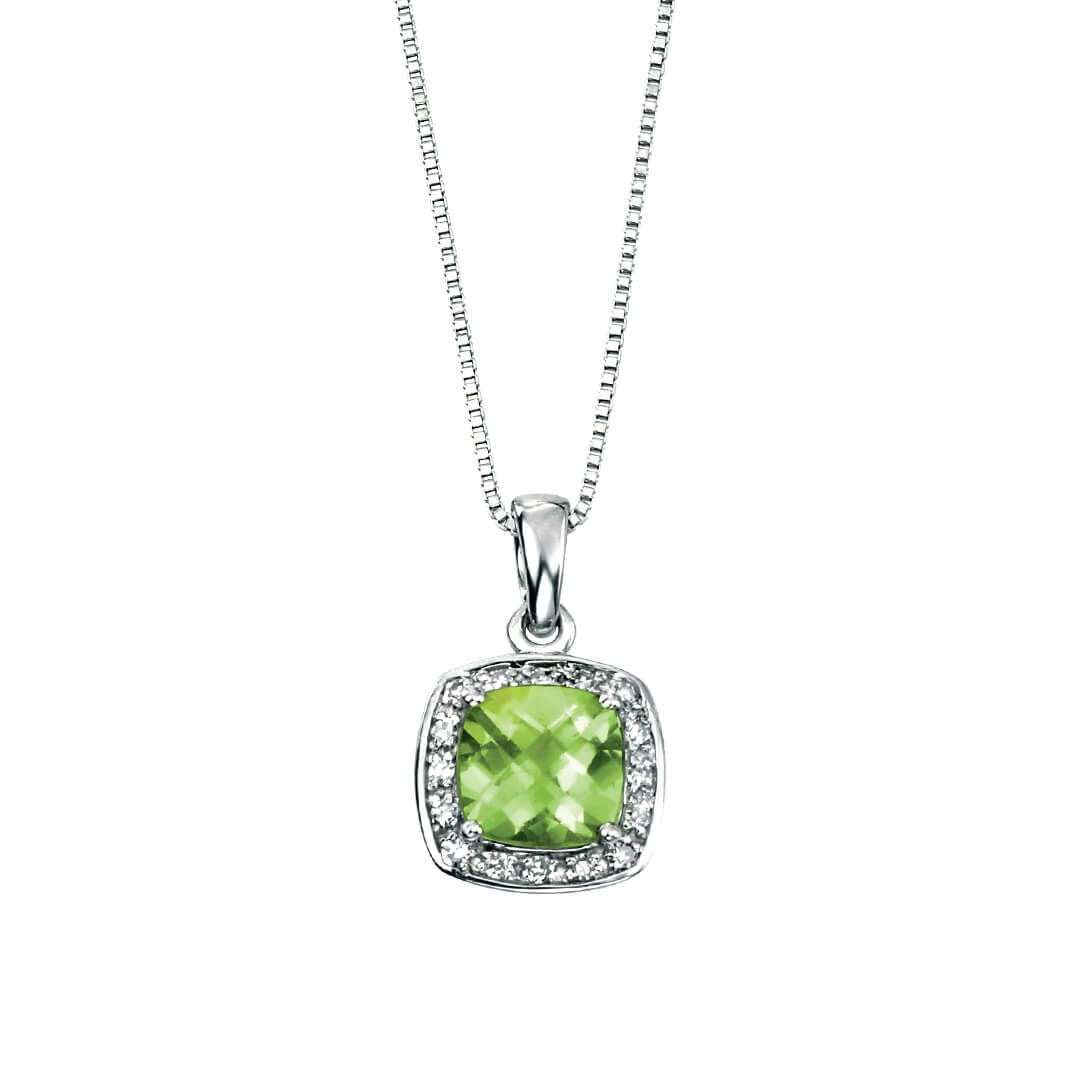 Peridot Pendant with Diamond Surround 9ct Gold