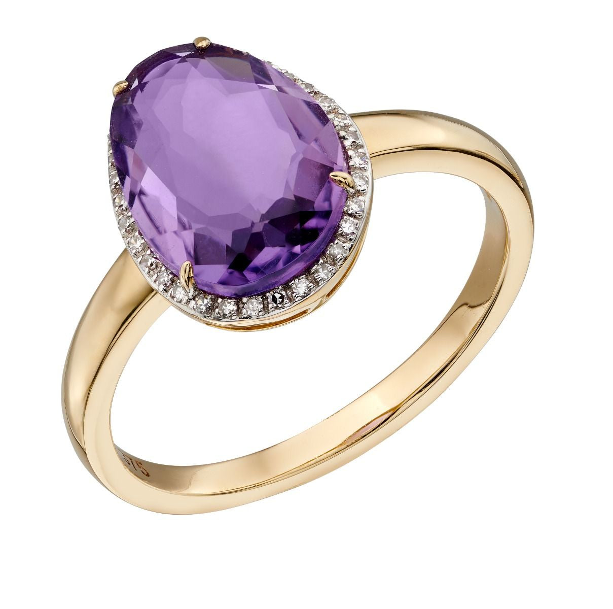 9ct Yellow Gold Amethyst &amp; Diamond Ring
