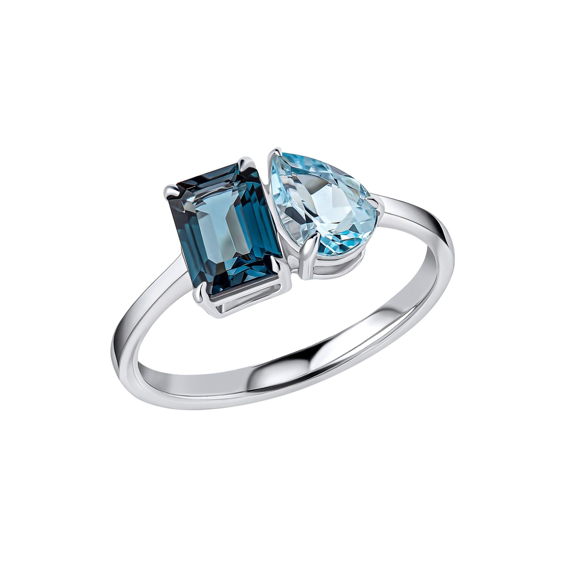 9ct White Gold ‘Toi et Moi’  Blue Topaz Ring
