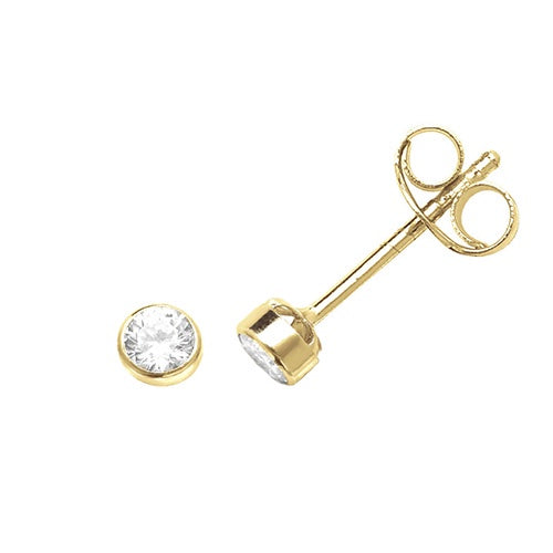 9ct Yellow Gold Round CZ Rubover Stud Earrings