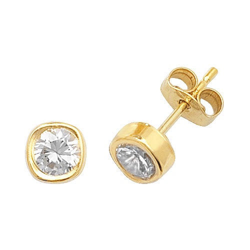 9ct Yellow Gold Rubover Set CZ Stud Earrings